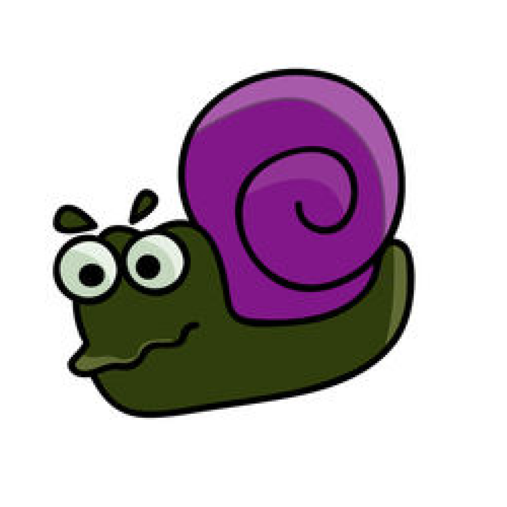 green cartoon slug with purple shell